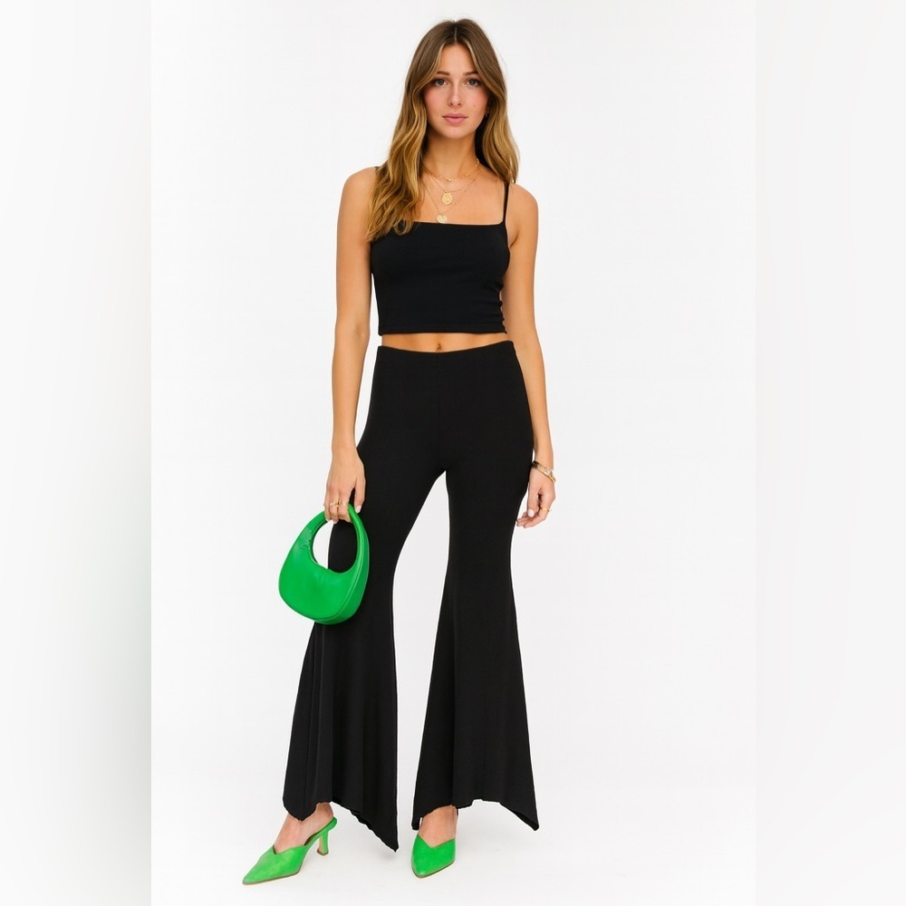 In Your Arms Knit Black Flare Pants Raw Hem Wide Leg Lounge Small Revolve low